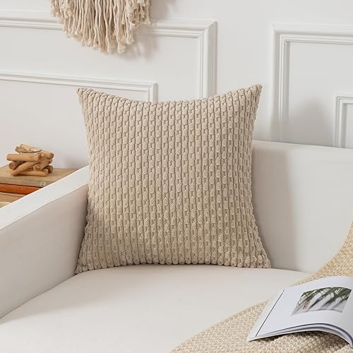 Vista 284 de Kevin Textile - Juego de 2 fundas decorativas para cojines, de pana y con moderno estilo campestre bohemio a rayas para decorar hogar, sofá, cama