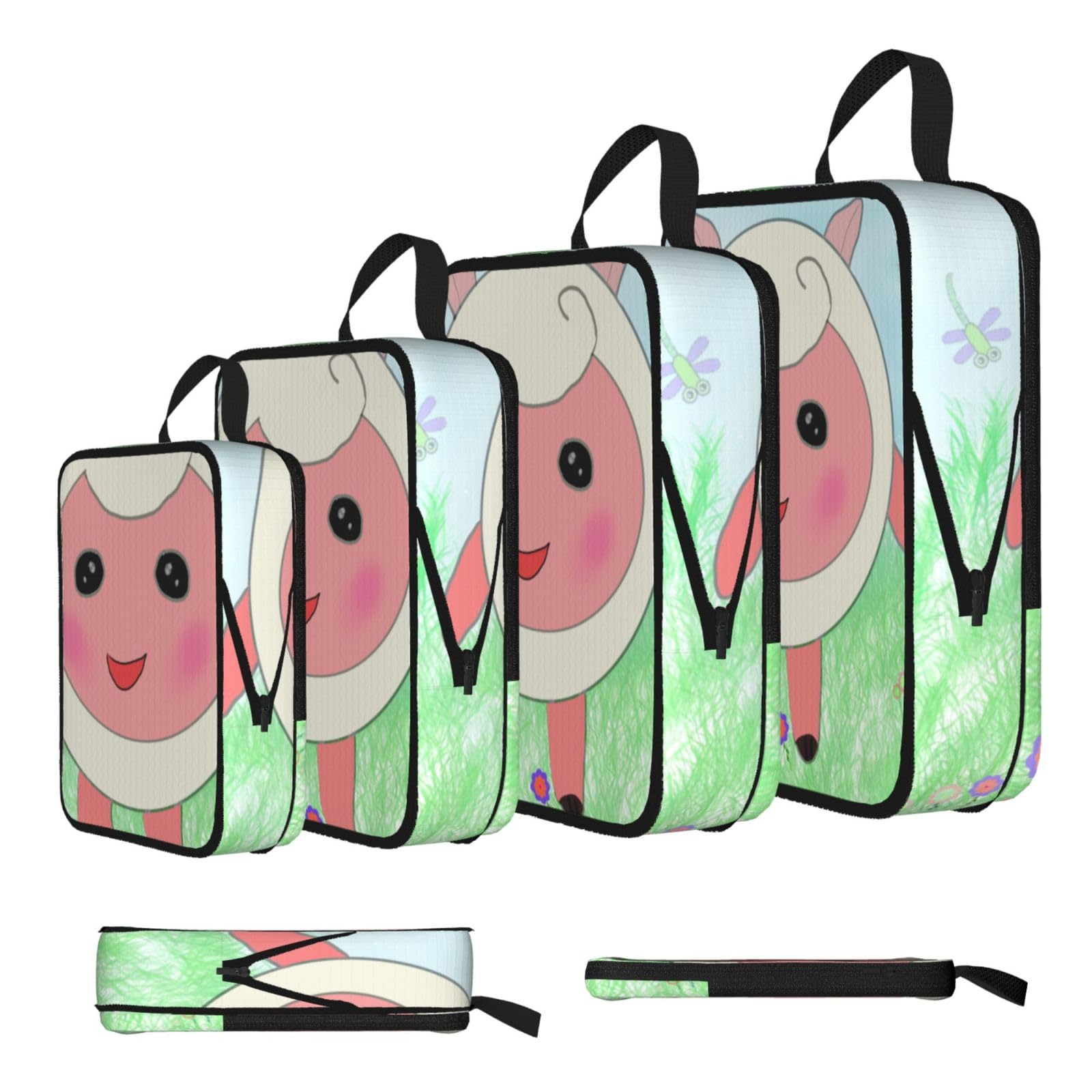 Sxzvvbn Black Cute Lamb Compression Packing Cubes 4 Piece Set