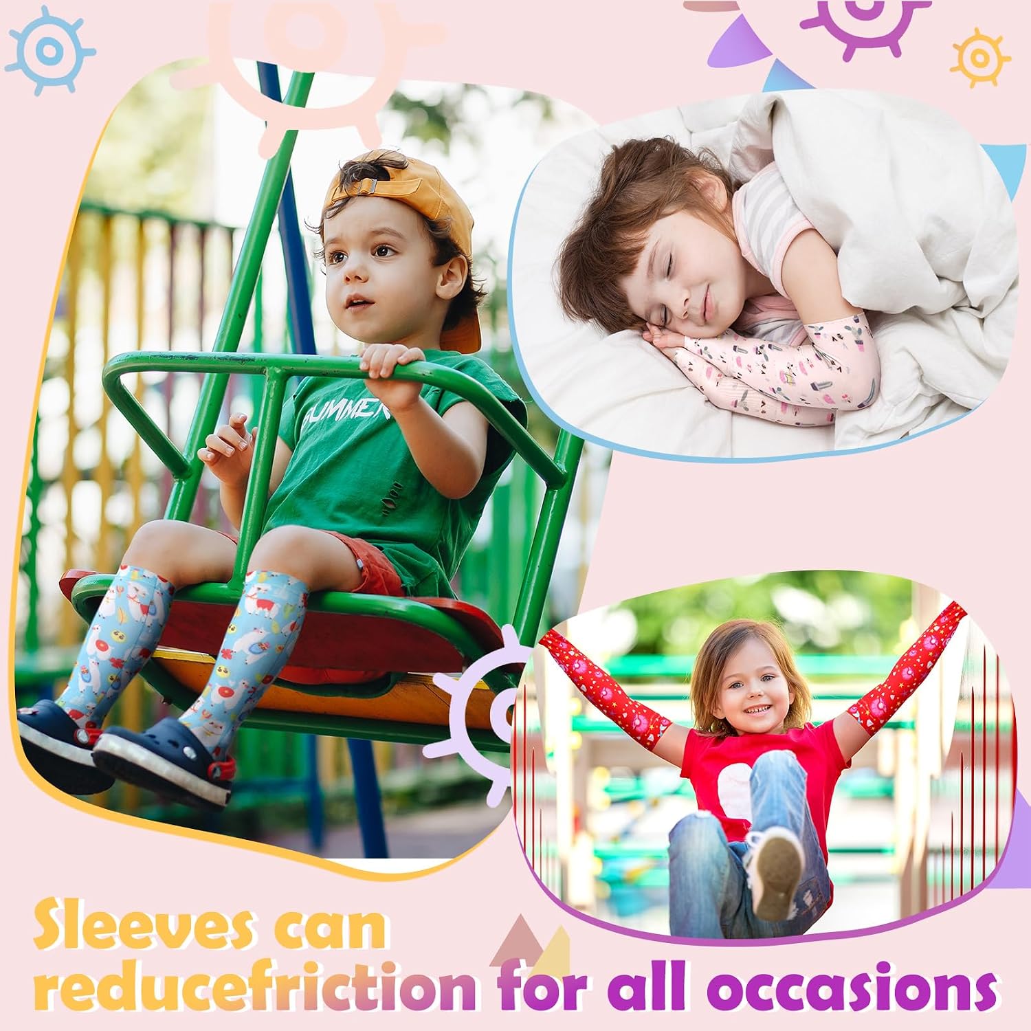 Fourluoo 6 Pairs Kids Eczema Scratch Relief Skin Cover, Kids Arm Sleeves UV Protection for Girls Boys Sports Outdoor Wear
