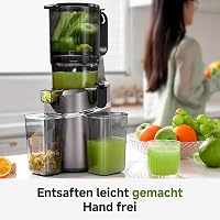 AMZCHEF Automata Gyümölcs- és Zöldségprés 250W - Széles 135mm Adagolónyílás, 1,8L Kapacitás, Hármas Szűrőrendszer, Hidegpréselés, Csendes Mo 6