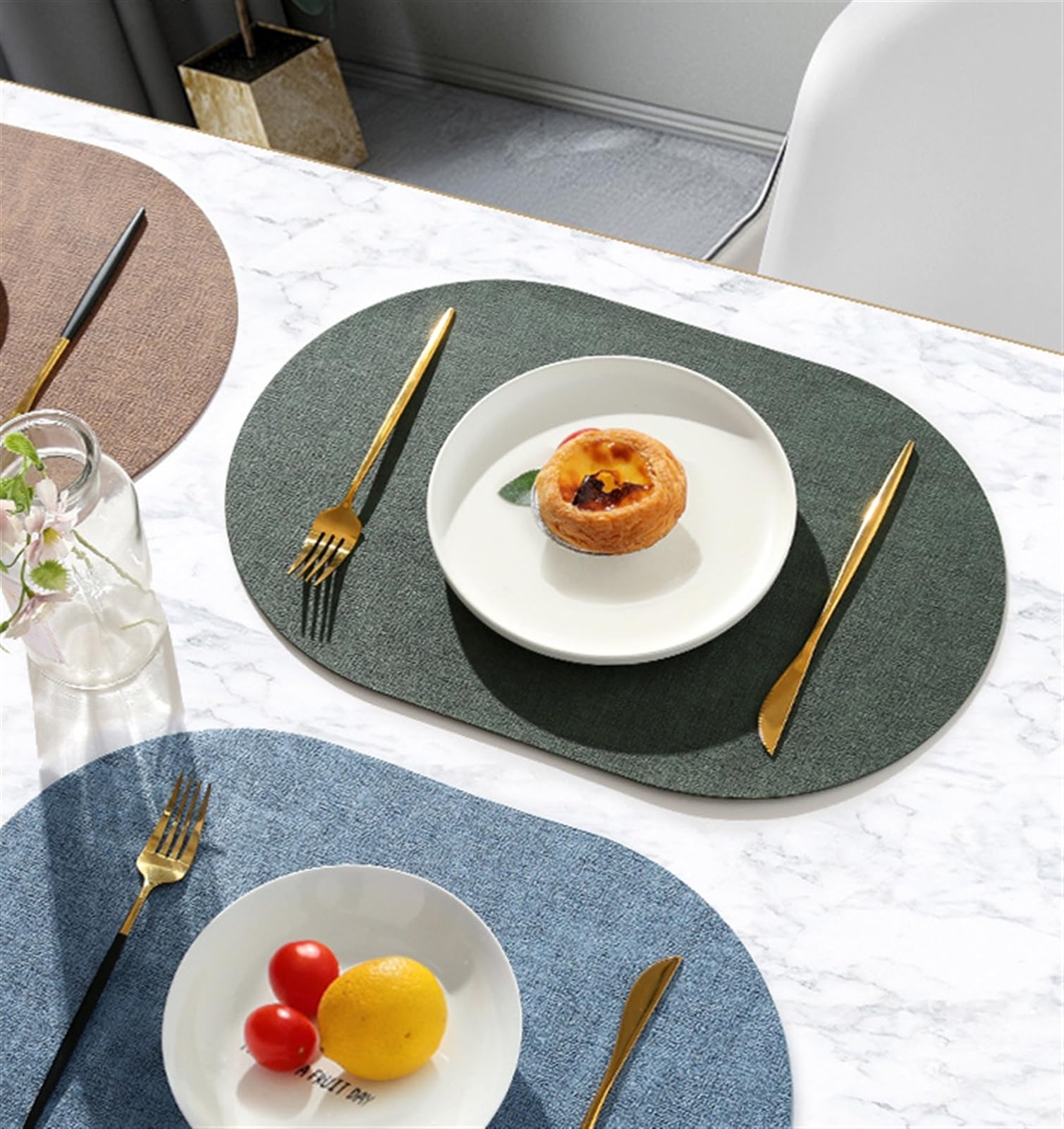 Washable Placemats, Faux Leather Placemat For Dining Table, Waterproof Easy To Clean Non Slip Heat Resistant Table Mats (Color : Navy Blue, Size