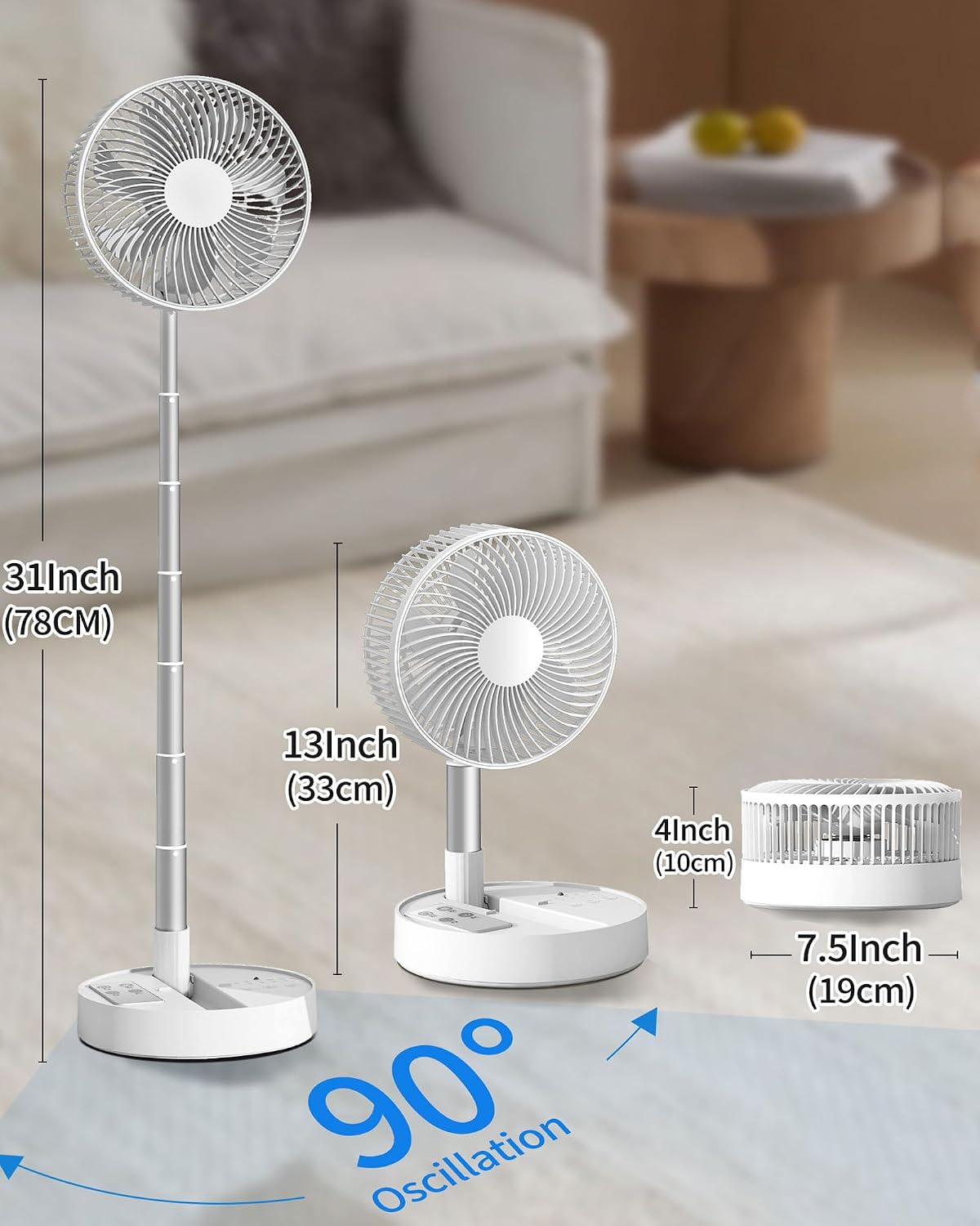 Portable Fan, 5400mAh-78CM Oscillation Pedestal Standing Fan with Remote Control… thumbnail 4