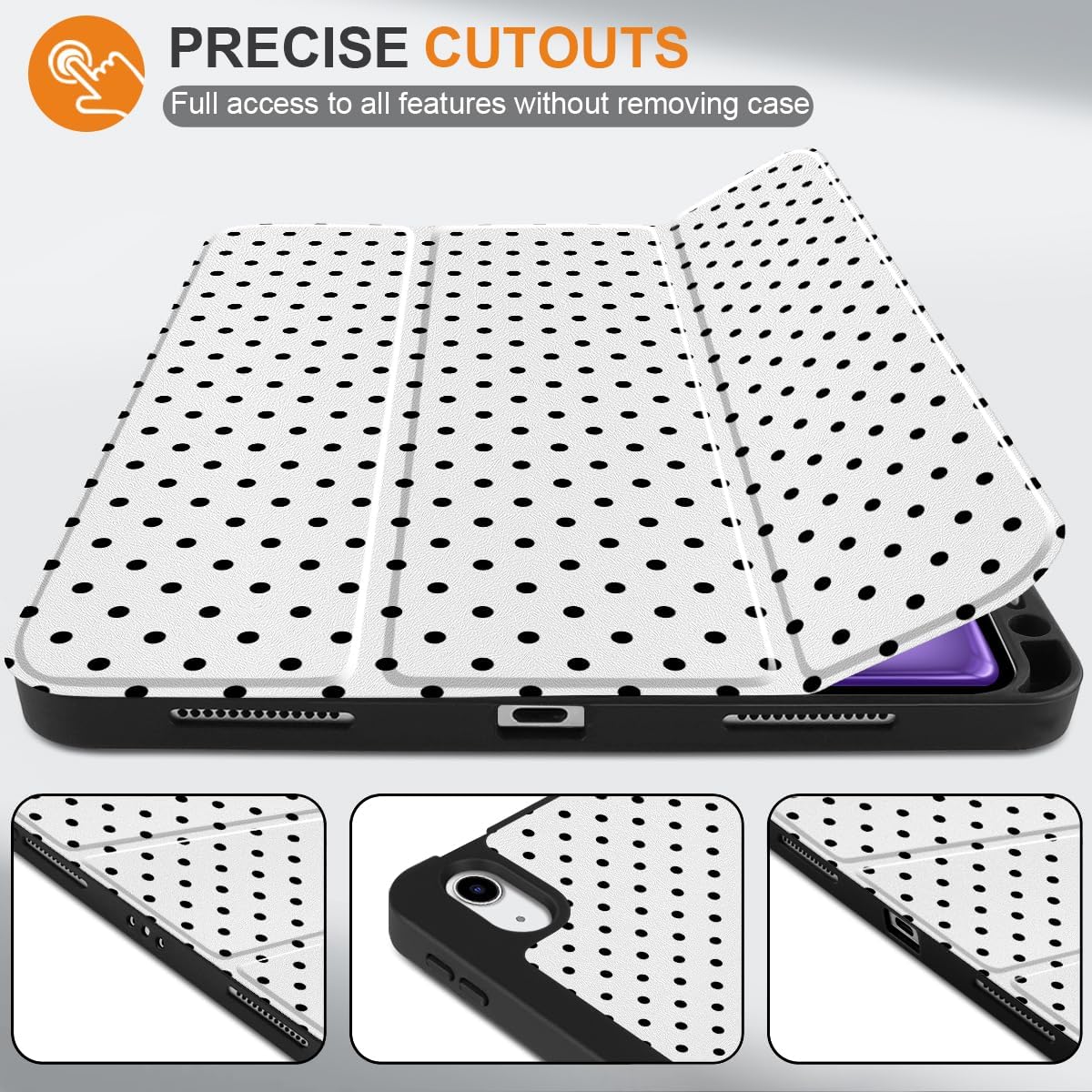 MEEgoodo Case for iPad Air 11 inch (M4) 2026/(M3) 2025/(M2) 2024, Cover for iPad Air 5th Generation/iPad Air 4th Generation 10.9 inch 2022 2020, Tablet Cases with Pencil Holder, Black Polka Dot