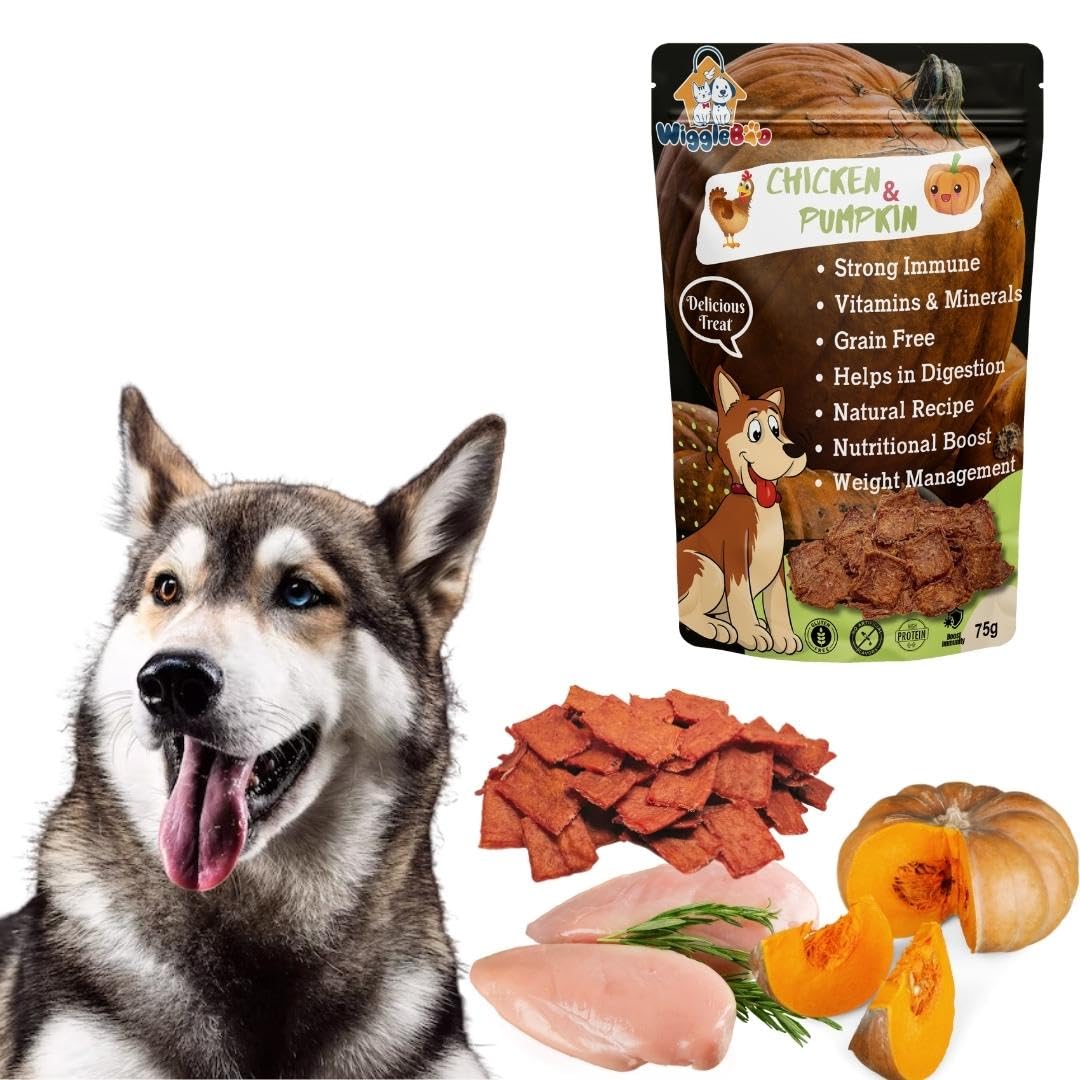 WiggleBoo Chicken & Pumpkin Dog Treat | Protein Rich | Natural De-wormer | for All Dog Breed | Crunchy Snack (75g) (B09B5B8FFG) Amazon Price History, Amazon Price Tracker