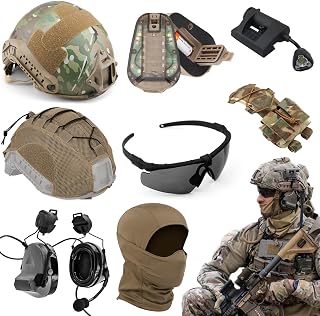 Capacete Airsoft Militar FAST - 35db HD Fone de Ouvido Tático com Cancelamento de Ruído com Microfone - Capacete IR Strobe - Óculos UV - Multifuncional - para Tiro Tático