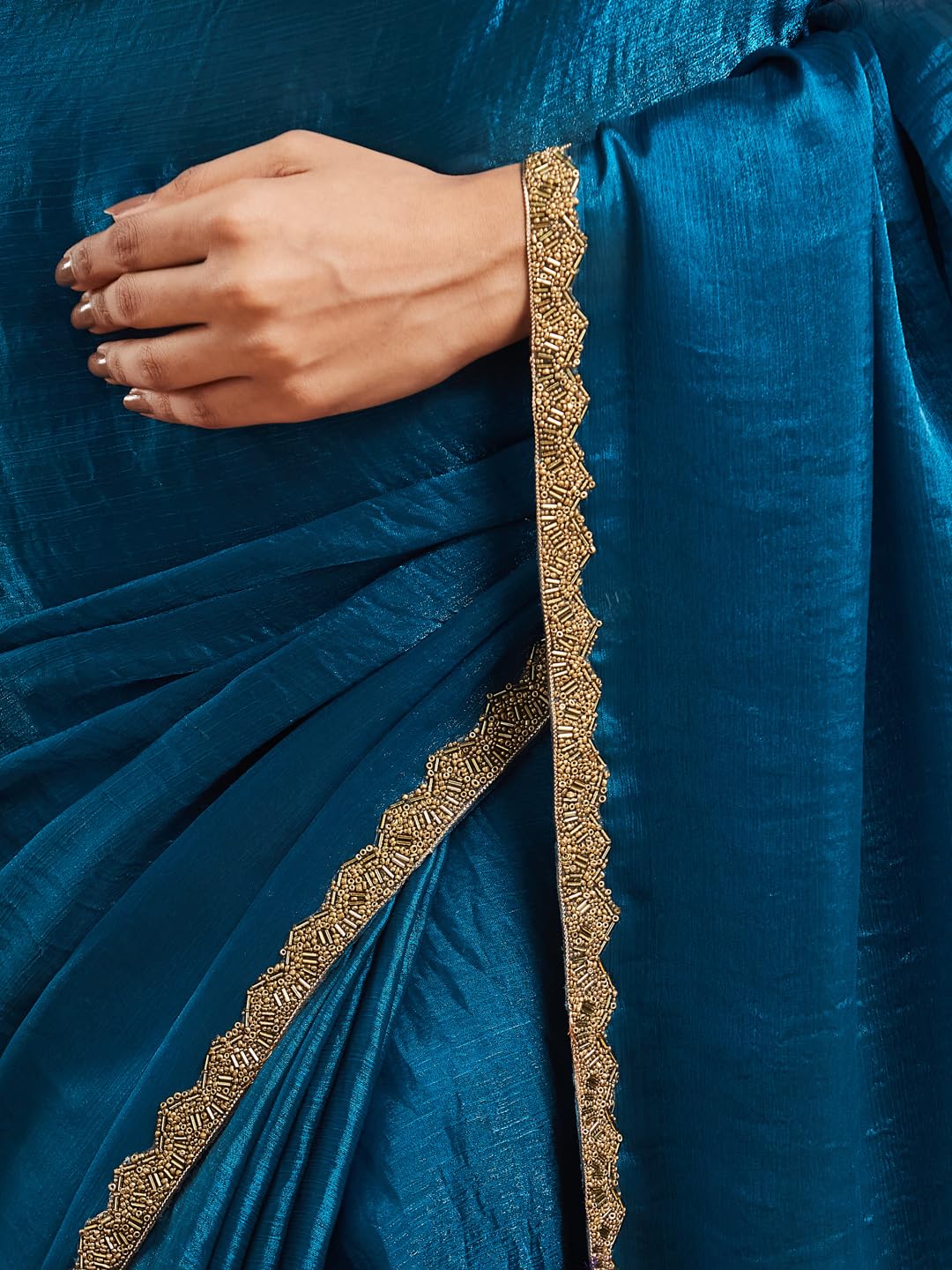 LOROFY Women's Two Tone Fendy Chiffon Saree (Rama) - Image 6 thumbnail