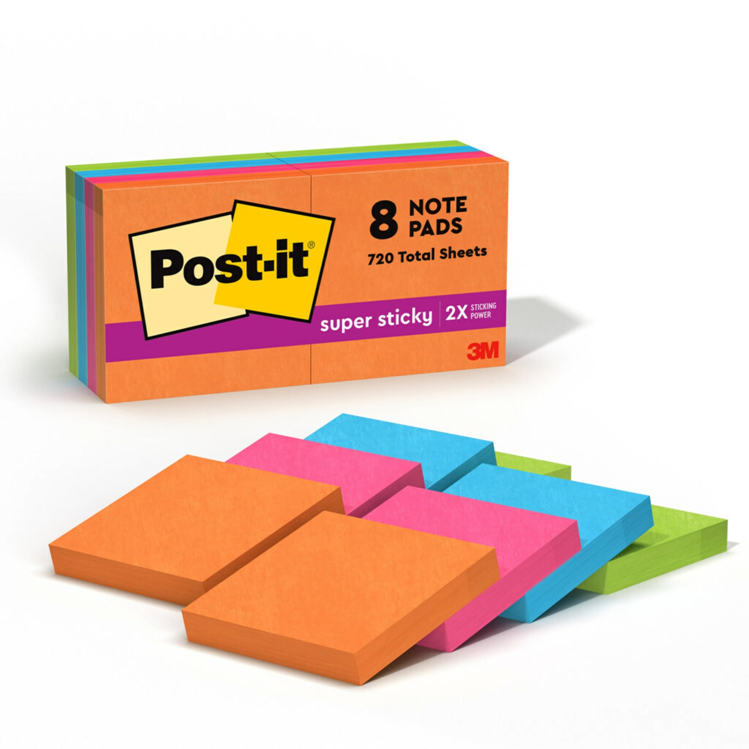 Post-it Super Haftnotizen, 4,8 x 4,8 cm, Energy Boost, 3 Stück | 8 Haftnotizblöcke, insgesamt 24 Stück, für Schulbedarf, Büroprodukte