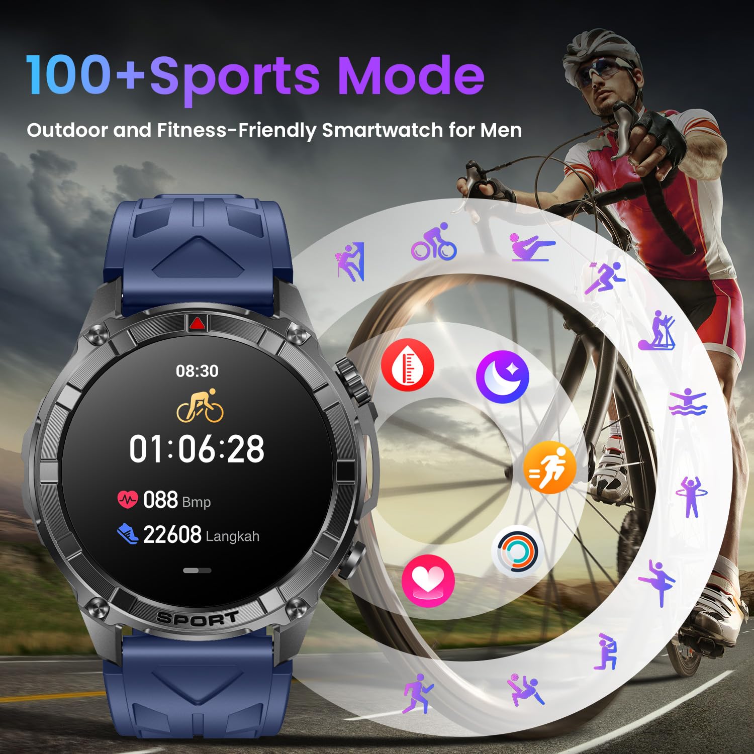 Motsfit Orologio Smartwatch Uomo Fitness: 1.52" Smart Watch con Effettua Risposte Chiamate, Pressione Cardiofrequenzimetro, 100+ Modalità Sportive, IP68 Impermeabile, Compatibilità Android e iOS