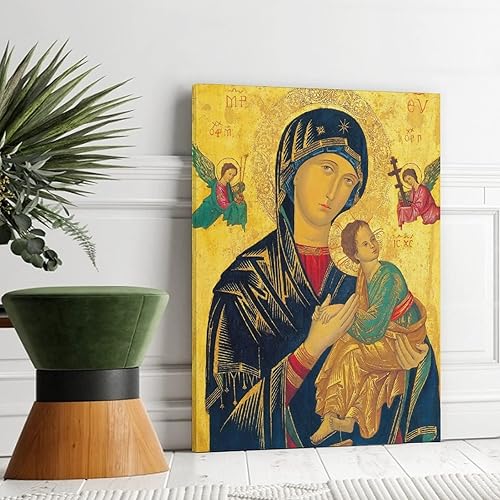 Miniatura 9 de JINGZ Póster en lienzo con texto en inglés "Perpetual Help Madre de Dios" Virgen María para decoración de pared, pintura para sala de estar,