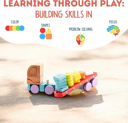 Miniatura 34 de CUBIKA Camión grúa de madera – Juego de vehículos de construcción magnética para niños pequeños a partir de 18 meses – Juguete Montessori