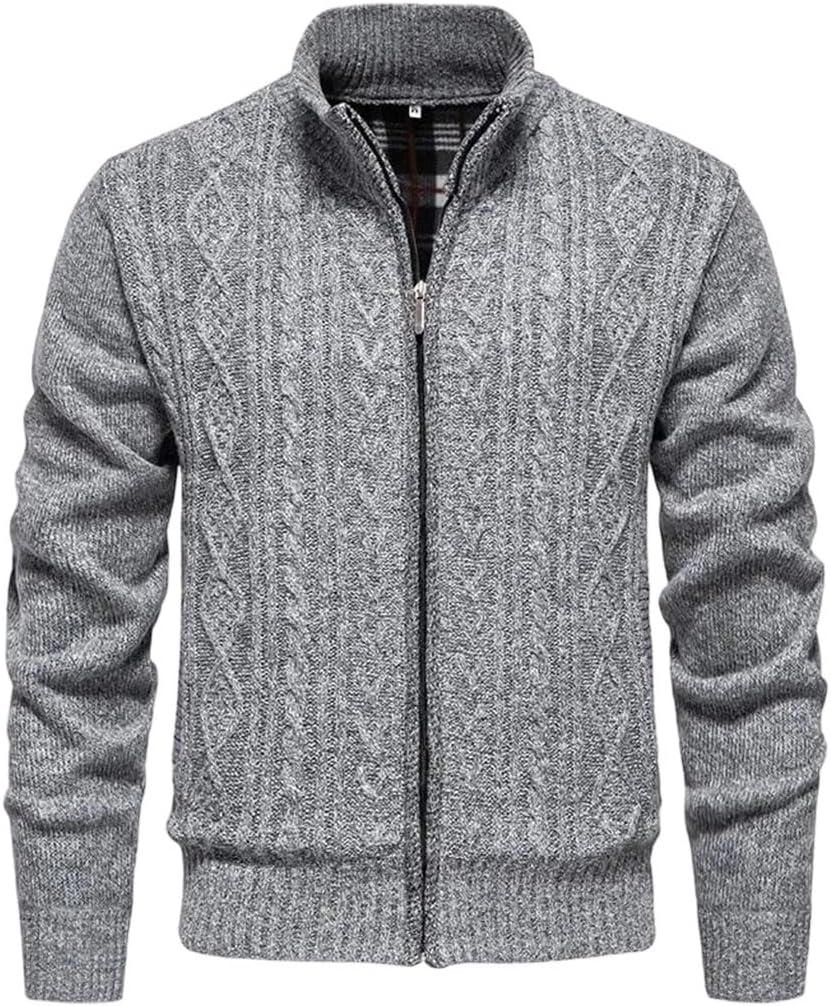 Men Cardigan Winter Warm Cashmere Zipper Stand-Up Collar Casual Sweatercoat