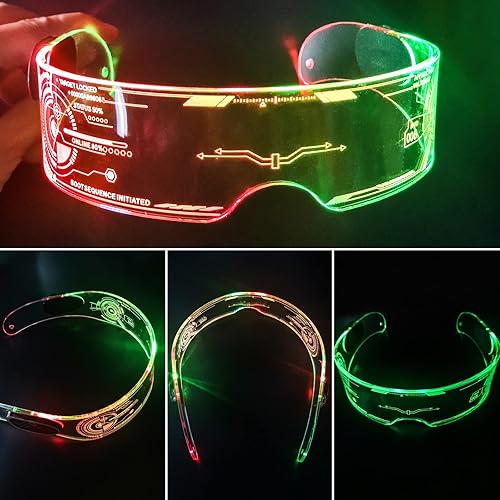 Miniatura 5 de Fency Cyberpunk - Gafas LED recargables por USB con control bilateral, 7 colores cambiantes intermitentes