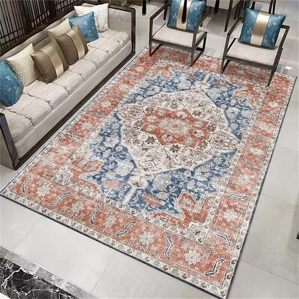 Tapis de salon 120x200 cm moquette lavable vintage bleu gris
