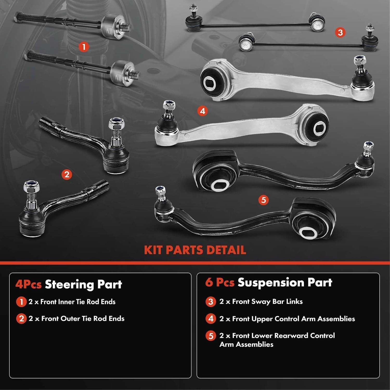 A-Premium Set of 10, Front Lower Forward & Rearward Control Arm, Sway Bar Link, Inner Outer Tie Rod End, Compatible with Mercedes-Benz C230 C240 C280 C320 C350 01-07, CLK320 CLK350 CLK500 CLK550 03-09