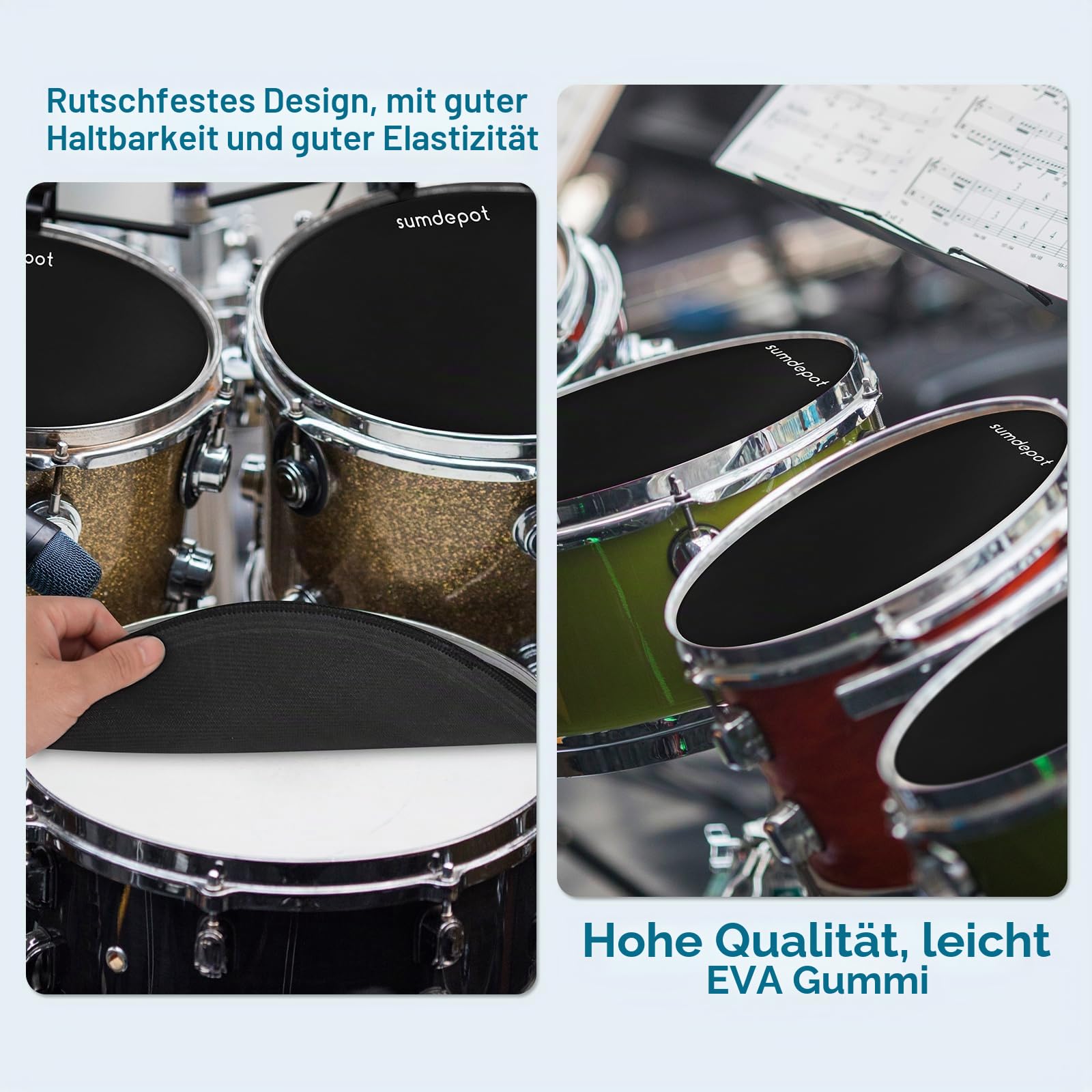 Drum Mute Pads 11 Stück mit Beckenpolster und Hi Hats Set Pad, Foam Drum Schalldämpfer Pads, passend für 25,4 cm, 30,5 cm, 35,6 cm, 40,6 cm