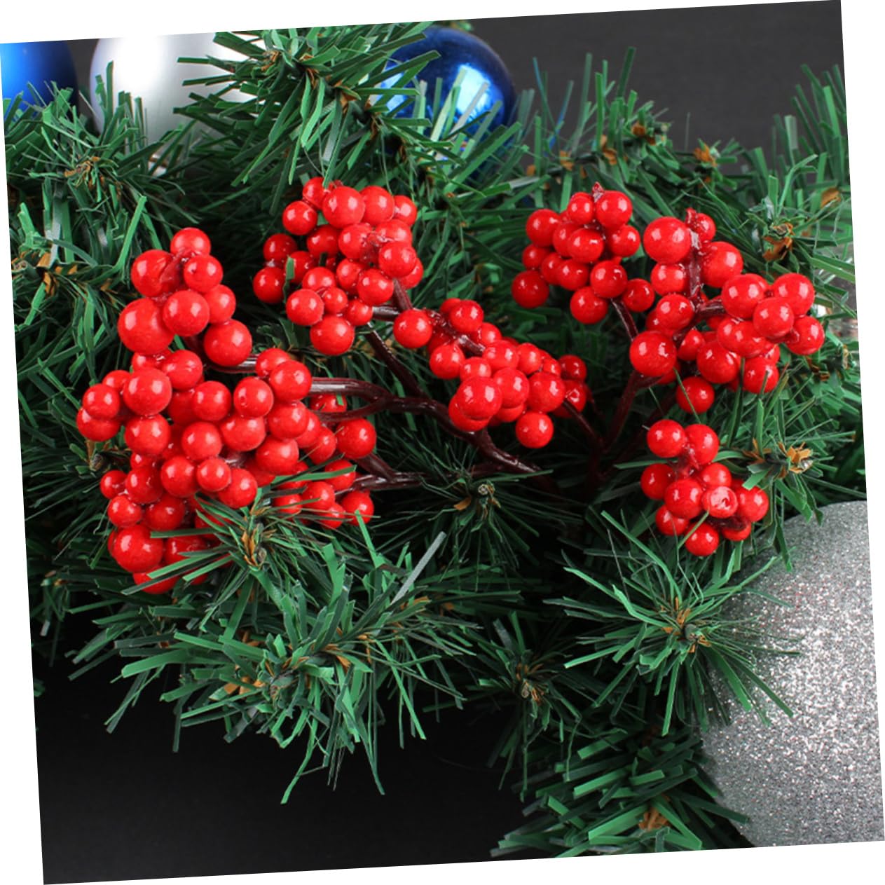 PRETYZOOM 40 Piezas De Frutas Rojas Artificiales Guirnalda De Navidad Tallos De Rojas Ramas De De Acebo Ramas De Artificiales Manualidades Tallos De
