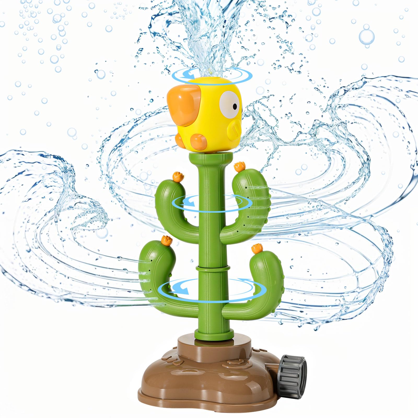 MoKo Water Sprinkler Kids, Toddler Outdoor Toys for Splashing Fun, Rotatable Sprinkler for Kids Sprays up to 8 ft, Cute Cartoon Summer Toys Gift Water Toy for Yard, Garden, Lawn, Green Cactus
