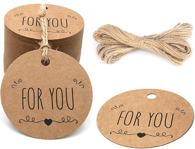 100 PCS Round Kraft Gift Tags - Brown Message Paper Card - 300g/m² for You Tags with String for DIY Wedding Birthday Gift Wrapping