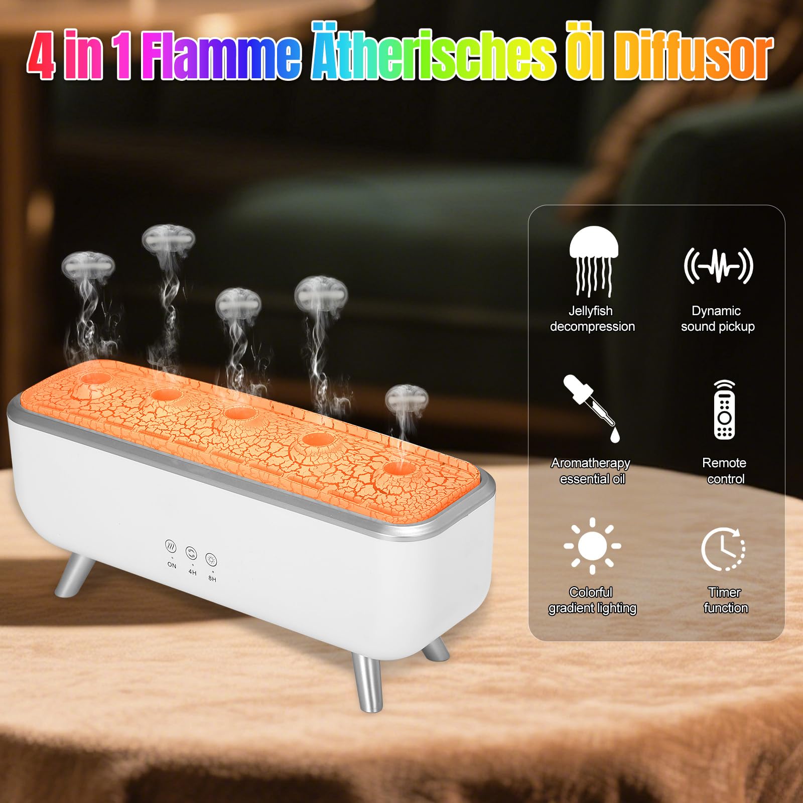 Quallen Ätherisches Öl Diffusor mit Dynamischer Ton-Pickup, 300 ml