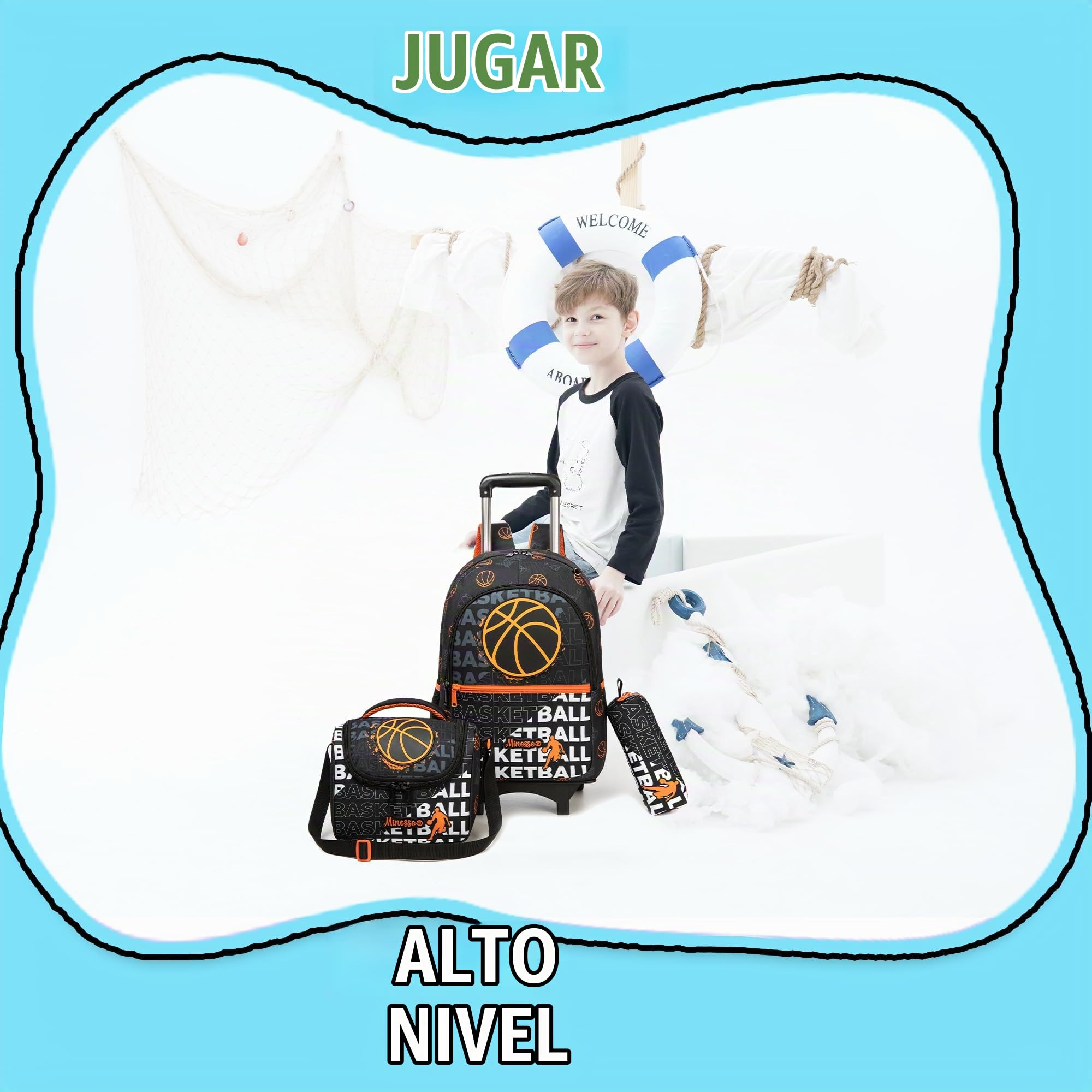 HTgroce Mochila Escolar con Ruedas Niños Trolley Estudiantes de Primaria Carros para Mochilas Bolsa de Almuerzo Estuche Escolares Equipaje de Viaje