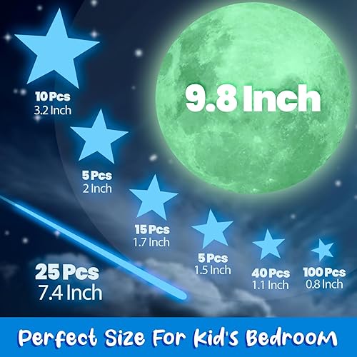 Miniatura 3 de Estrellas y luna que brillan en la oscuridad para techo, calcomanía de pared luminosa, decoración de pared, estrellas fluorescentes adhesivas,