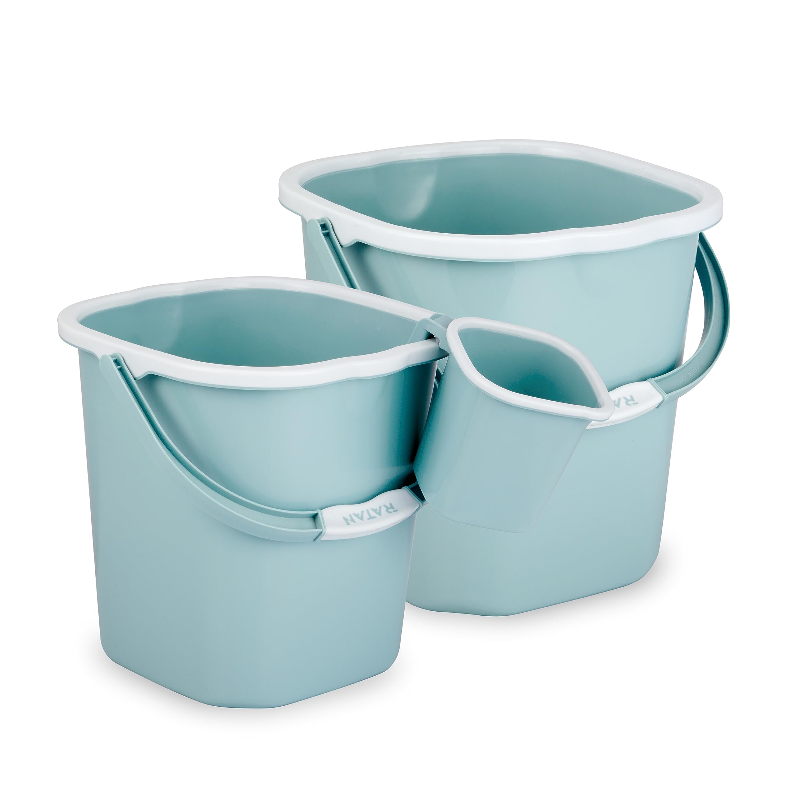 RATAN PLASTICWARE Plastic Bathroom Set of 3 Pieces Combo Pack Premia Plain 18 Liters + 25 Liters Bucket + One Premia Plain Bath Mug 1.5 Liters Color Mint Trmb`