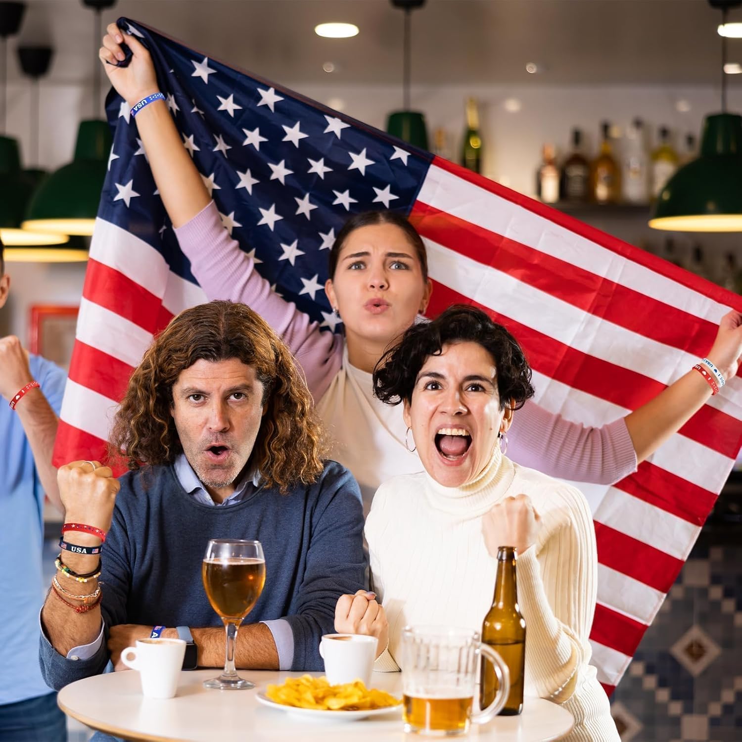 60PCS 4th of July Silicone Bracelets USA Flag Red White Blue Patriotic Wristbands for Independence Day, Memorial Day & Veterans Day, Bulk Party Favors