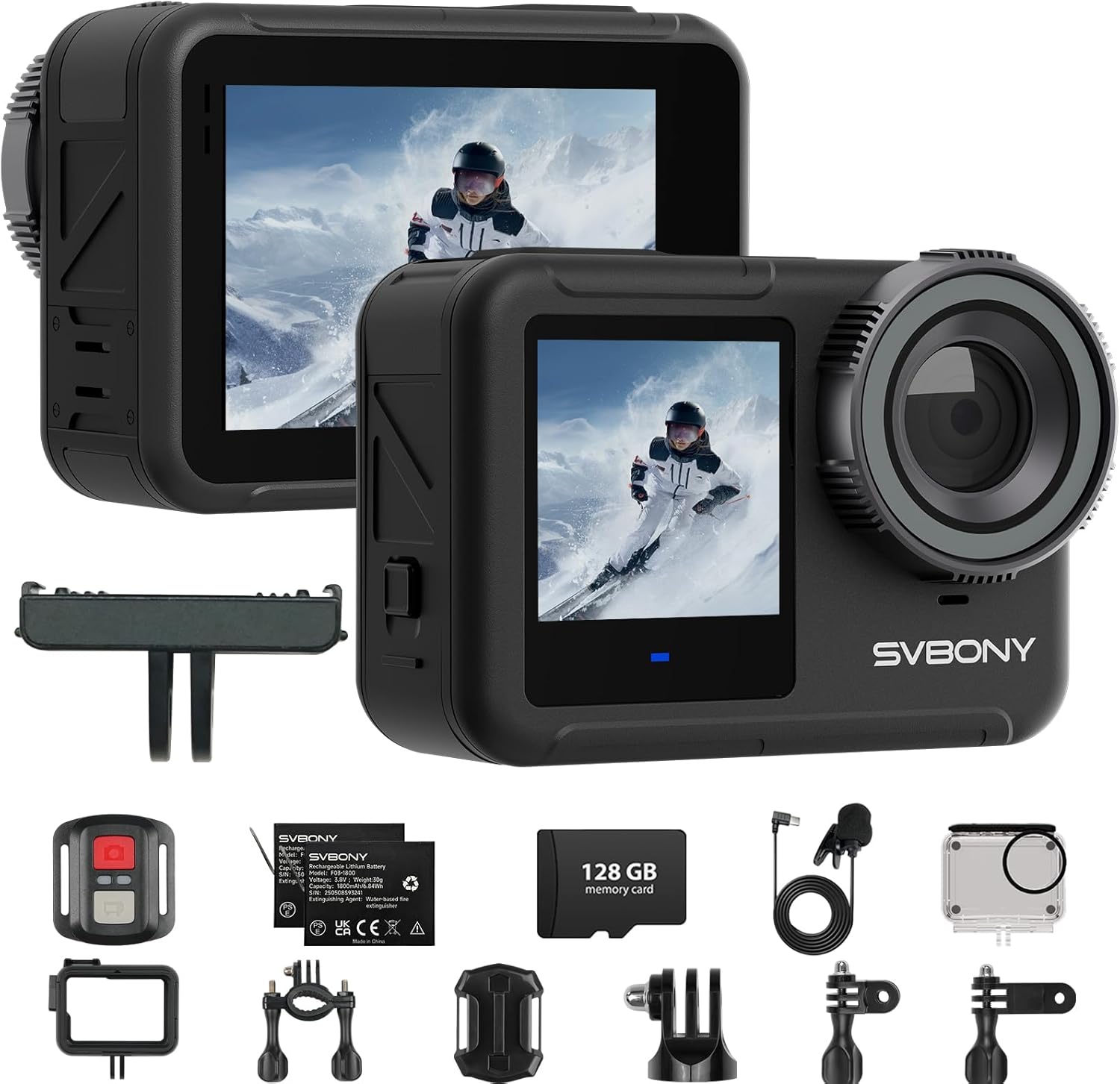 SVBONY SVGo3 4K60FPS Action Camera Combo with Quick Release Mount, Underwater Camera Built-in Waterproof, Long-Lasting 300Mins&EIS, with 128G Card WiFi Remote Control for Sports, Vlog