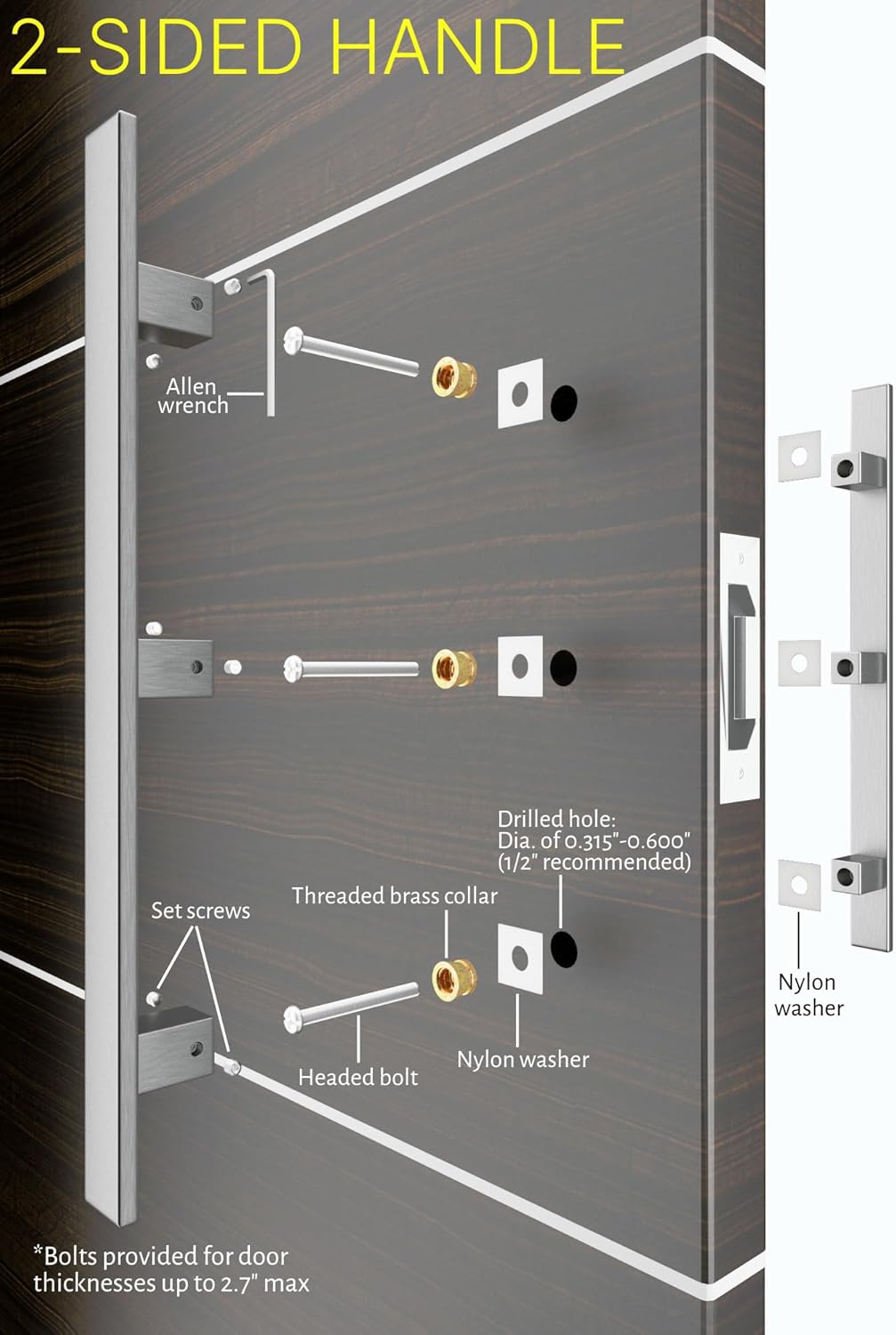71" Long Stainless Steel Door Handles Brushed Nickel Satin Finish, Modern Door Handle Pulls for Commercial Glass Entrance Doors Wooden Barn Doors Interior Exterior Fiberglass, Flat Rectangular Bar