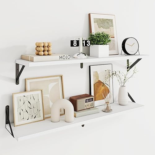 Miniatura 54 de Dreamland Estantes flotantes blancos para pared, juego de 2 estantes montados en la pared de 16 pulgadas de ancho x 8 pulgadas de profundidad,