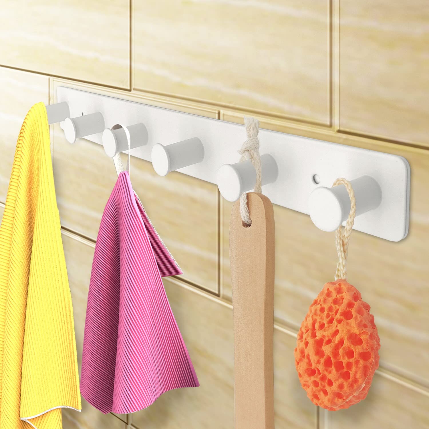 SYPEN 2 ganchos de pared de metal blanco, perchero de pared de 40 cm, estable y moderno, juego de ganchos de pared, colgador de chaqueta o pasillo