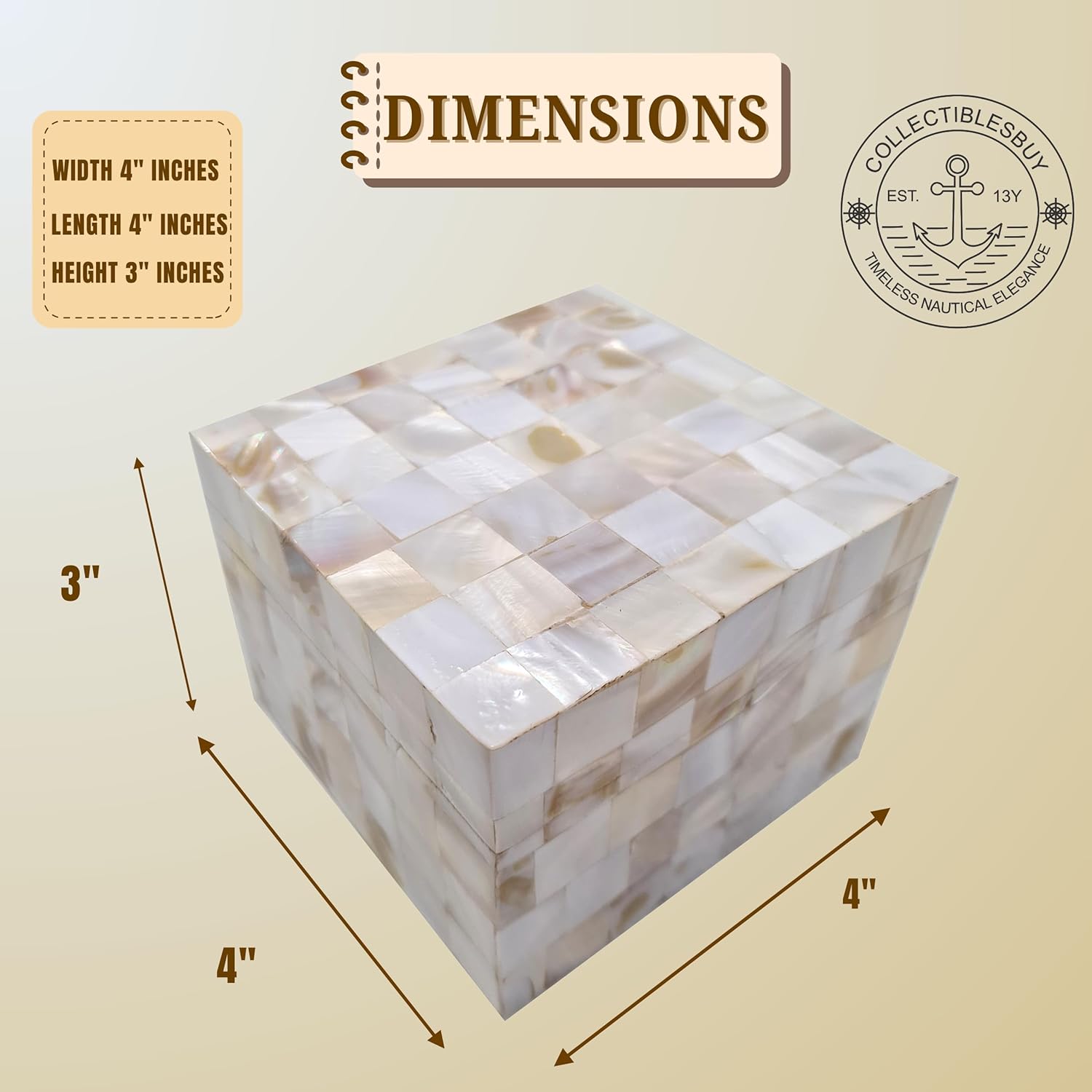 collectiblesBuy Handmade Natural Mother Of Pearl Inlay Decorative Jewelry & Storage Box Square Geometric Design