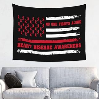 Heart Disease Awareness No One Fights Alone Tapestry 29x37 Inch Rectangle Wall Hanging Funny Aesthetic Wall Tapestries For Home Living Room Dorm Bedroom Decor Men Women