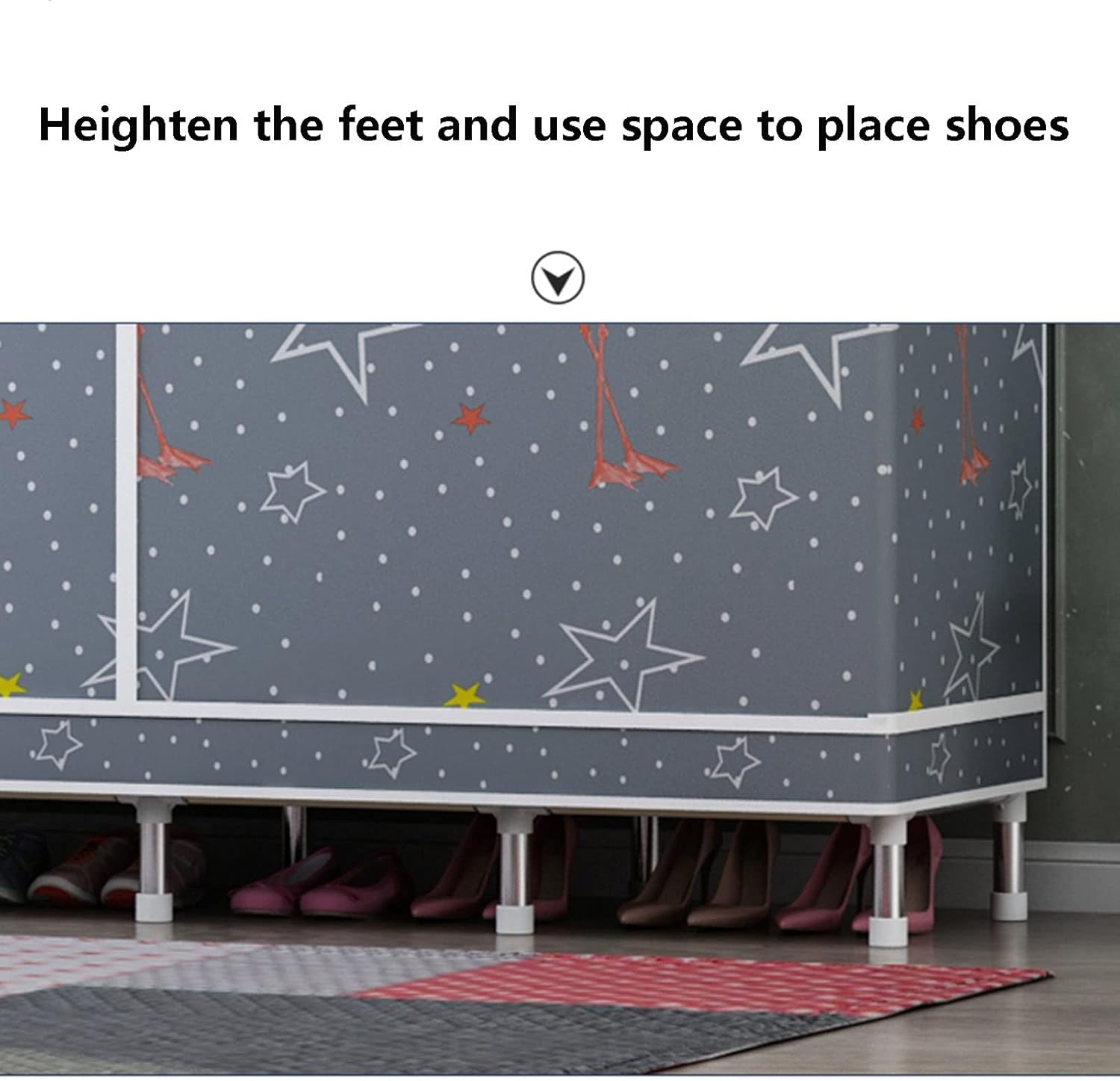 Heightened feet for shoe storage under the wardrobe