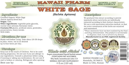 Miniatura 2 de Hawaii Pharm Extracto líquido sin alcohol de salvia blanca, salvia blanca (Salvia Apiana), suplemento herbario natural de glicerita de hojas,