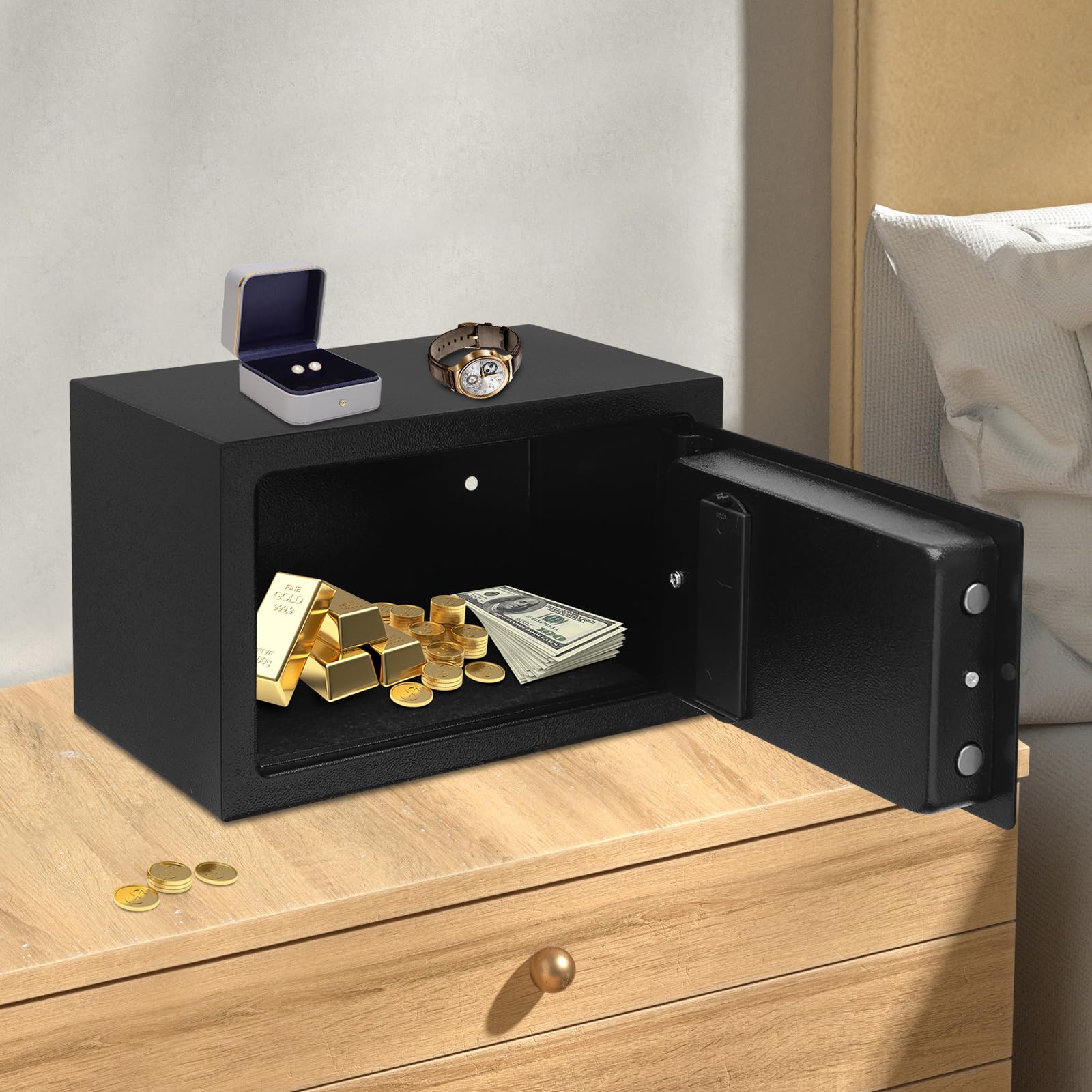 Caja fuerte de pared 31x20x20 cm con llaves y cerradura electrónica para dinero joyas