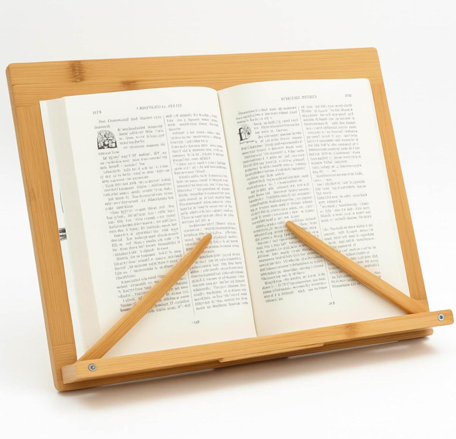Bamboo Book Stand for Reading Hands Free - Portable & Multifunctional Display Stand for Recipe, Cookbooks, Magazines, Tablets, Laptops - Adjustable Book Holder and Cookbook Stand for Kitchen