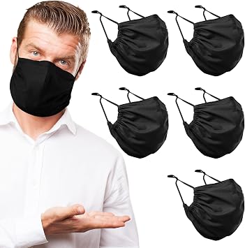 5 Pack Cotton Face Cover for Bearded Men XXL Black 5 Pcs with Nose Wire Adjustable Earloop Washable Reusable Holiday Gift for Indoor and Outdoor Party Activities Sold as Set 5, XX-Large