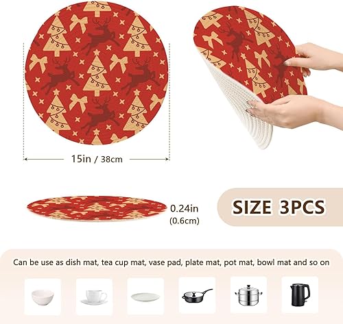 Miniatura 2 de Hot Pad - Salvamanteles con símbolos de Navidad rojos para ollas y sartenes calientes de 15 pulgadas, tejido de hilo de algodón, resistentes al
