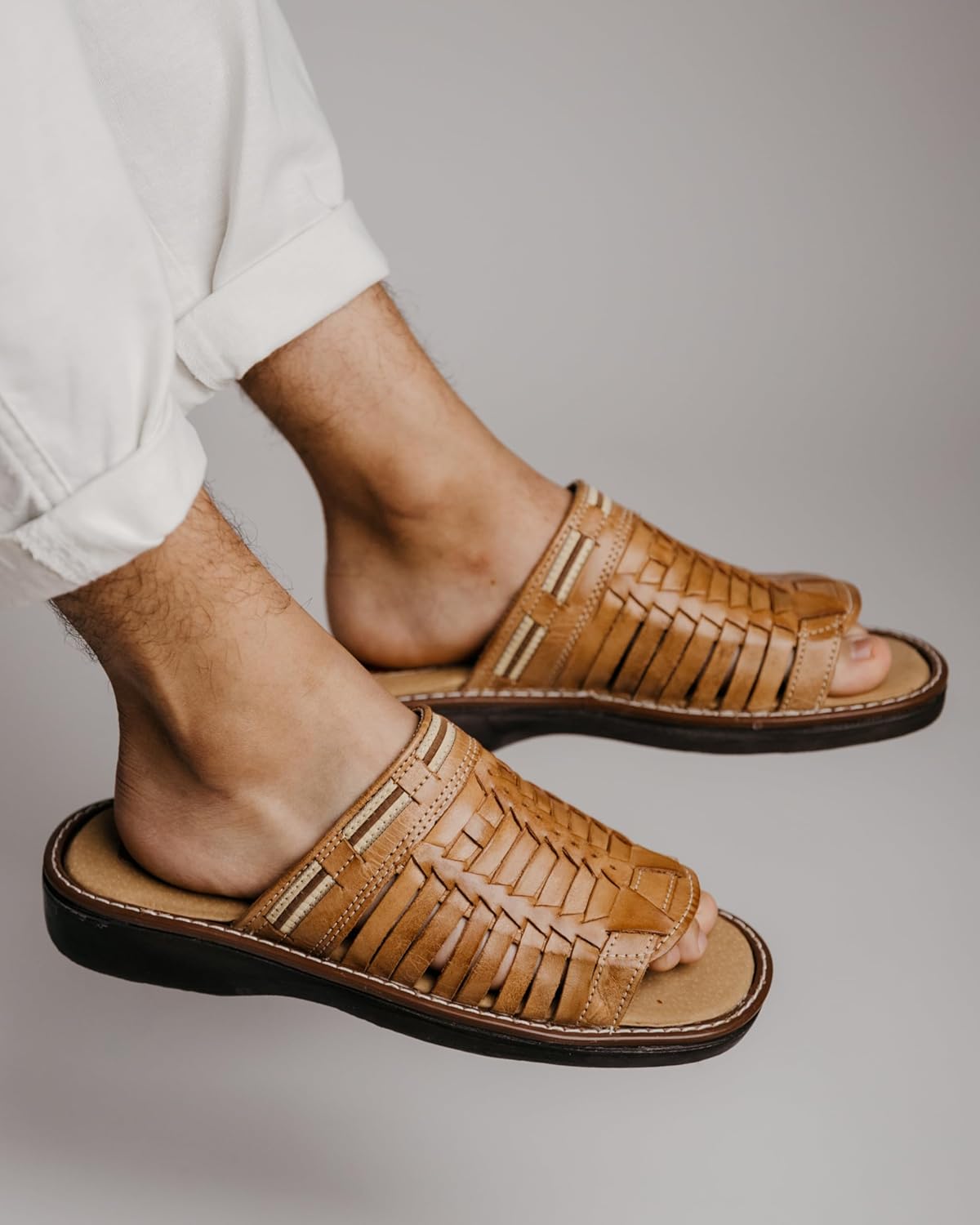 Mexico en la Piel Handmade Leather Huaraches for Men - Slip-On Open Toe Sandals - Comfortable, Breathable, Lightweight, Water Resistant, Tan Color - Sizes 7US -12US 11 Tan image 4 of 8 B0DQ3NN39S