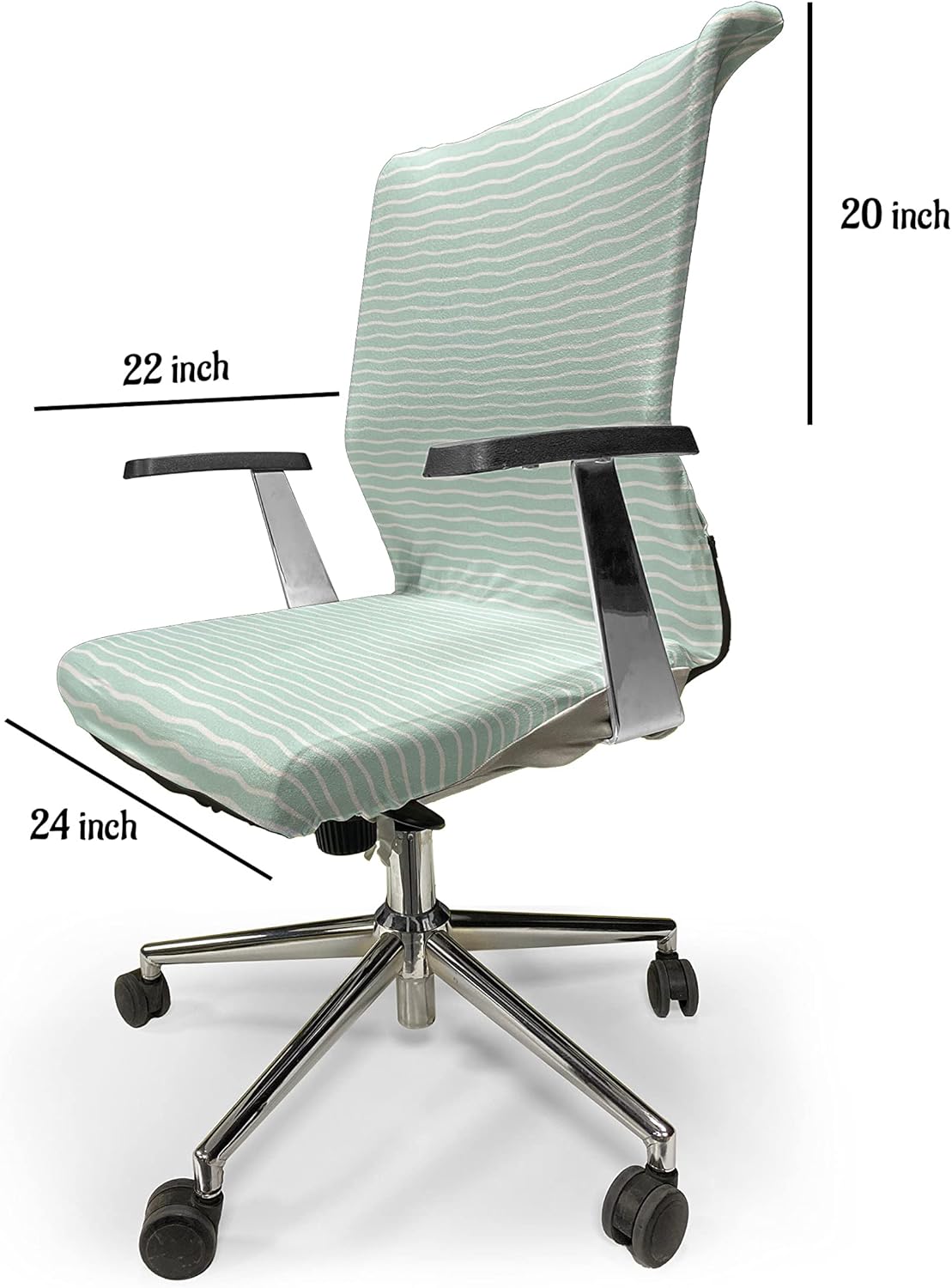 Ambesonne Mint Office Chair Cover, Wavy Pastel Stripes Uneven Lines Abstract White Bards Horizontal Winding Design, Stretchable Decorative Universal Size High Back Printed Slipcover, Green