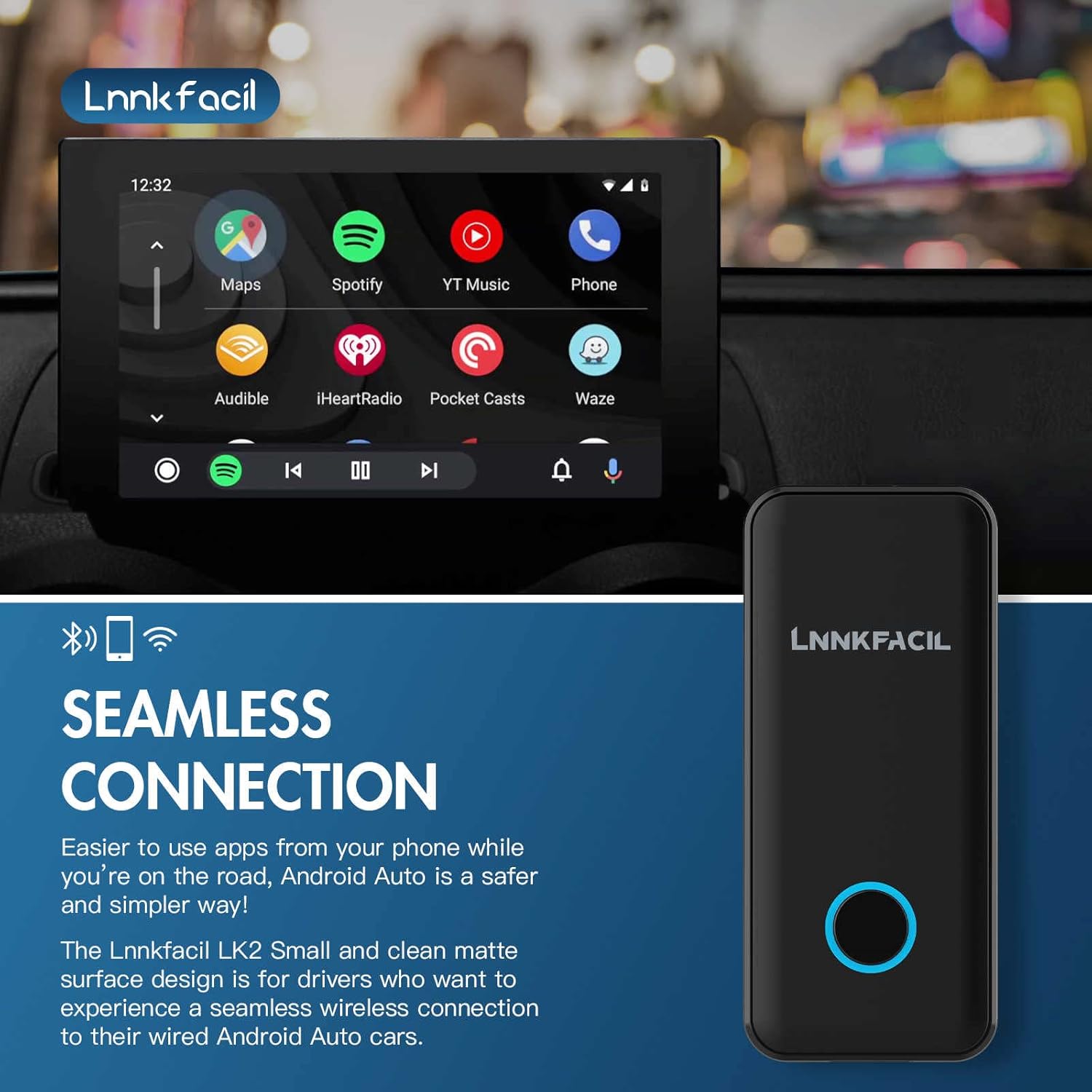 lnnkfacil wireless android auto car adapter instantly connect your smartphone to your car screen wirelessly direct plug in usb adapter faster tr
