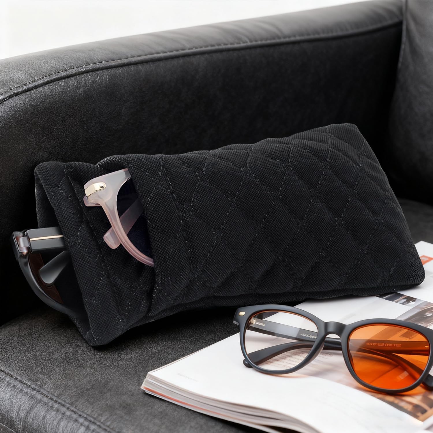 Double Eyeglass Case Soft Sunglasses Case Squeeze Top Glasses Pouch Travel Glasses Case for Men and Women - Image 7