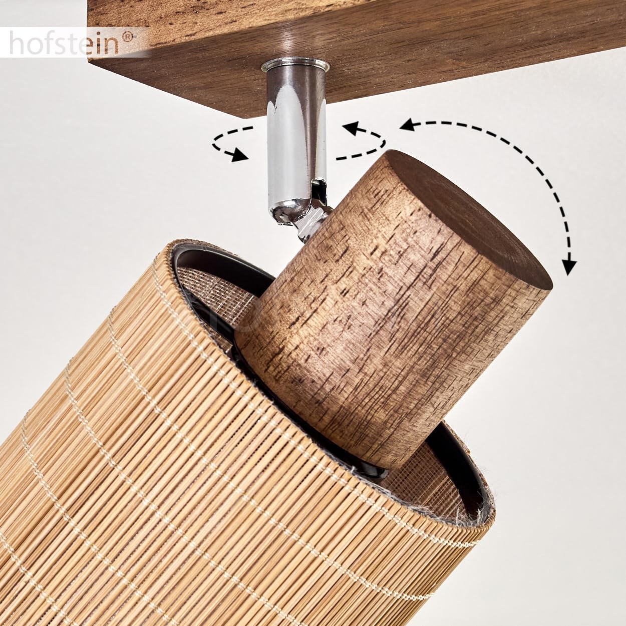 Plafoniera Kinnared, lampada da soffitto moderna in legno/metallo/bambù in marrone scuro/cromato/naturale, lampada a 4 luci in design scandinavo con faretti regolabili, 4 x E14, senza lampadine