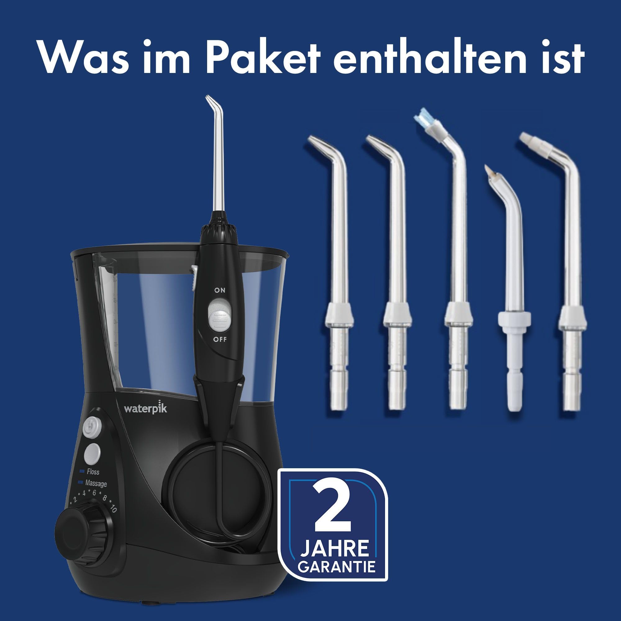 Waterpik Professional Water Flosser, Testsieger 2025, Precision Pulse Technology, TÜV Siegel, bis zu 99,9 Prozent Plaque Entfernung, 6x Aufsätze, 10x individuelle Modi, integrierter Timer, Schwarz