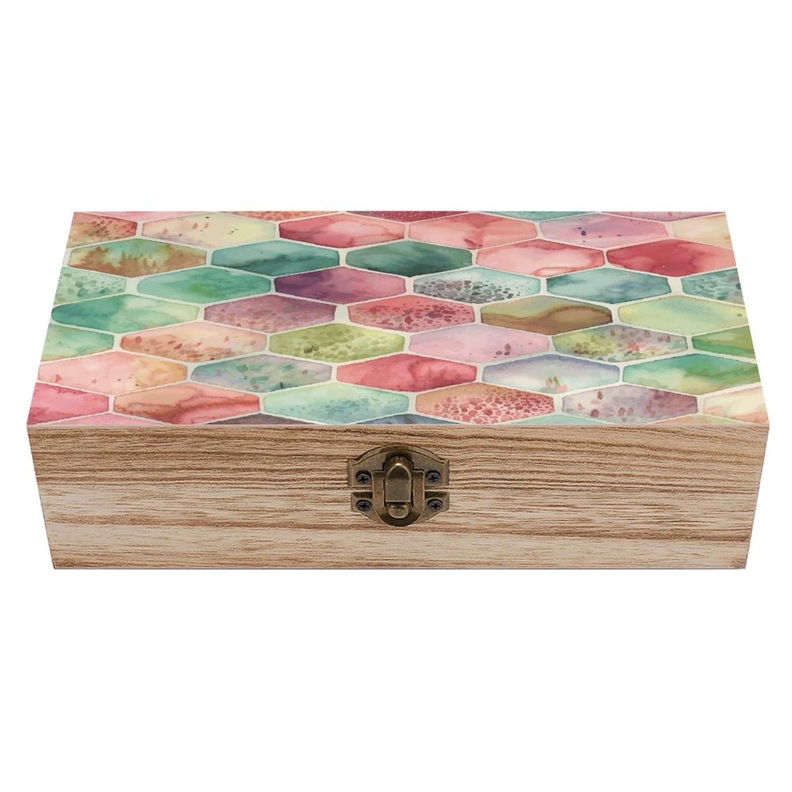 VstaDank Ancient Pattern Style Wooden Storage Box Wooden Keepsake Box with A Hinged Lid Fashion Memory Treasure Boxes Decorative Jewelry Case for Crafts Photo Home Decor Wood Gift Box