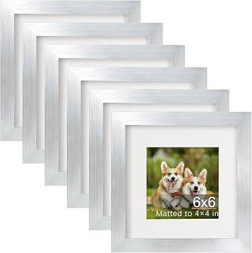 TOFOREVO 6x6 Picture Frames with 4x4 Mat Set of 6, Silver
