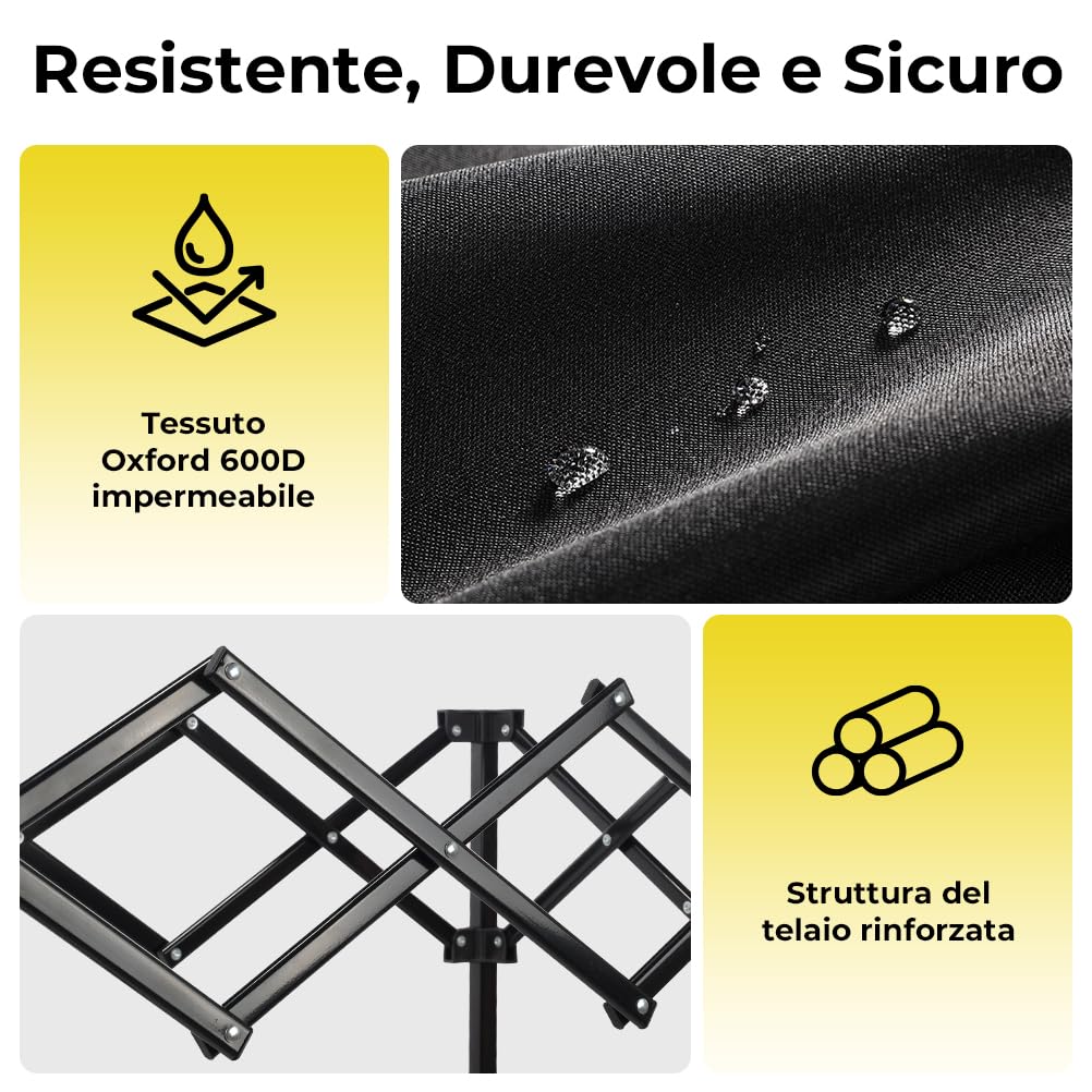 Carrello Pieghevole 300L, 230kg, Ruote Frenate | Maniglia a Rimbalzo, 2 Portabevande, per Spiaggia, Campeggio e Giardino