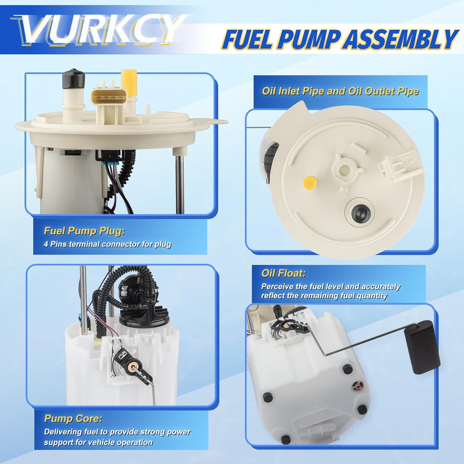 Vurkcy Electric Fuel Pump Module Assembly with Sending Unit Compatible with 2009 2010 2011 2012 2013 2014 Ford F-150, V6 3.7L/ V8 4.6L 5.0L 5.4L 6.2L, with 36 Gallon Tank, Replace OE E2545M SP2096M