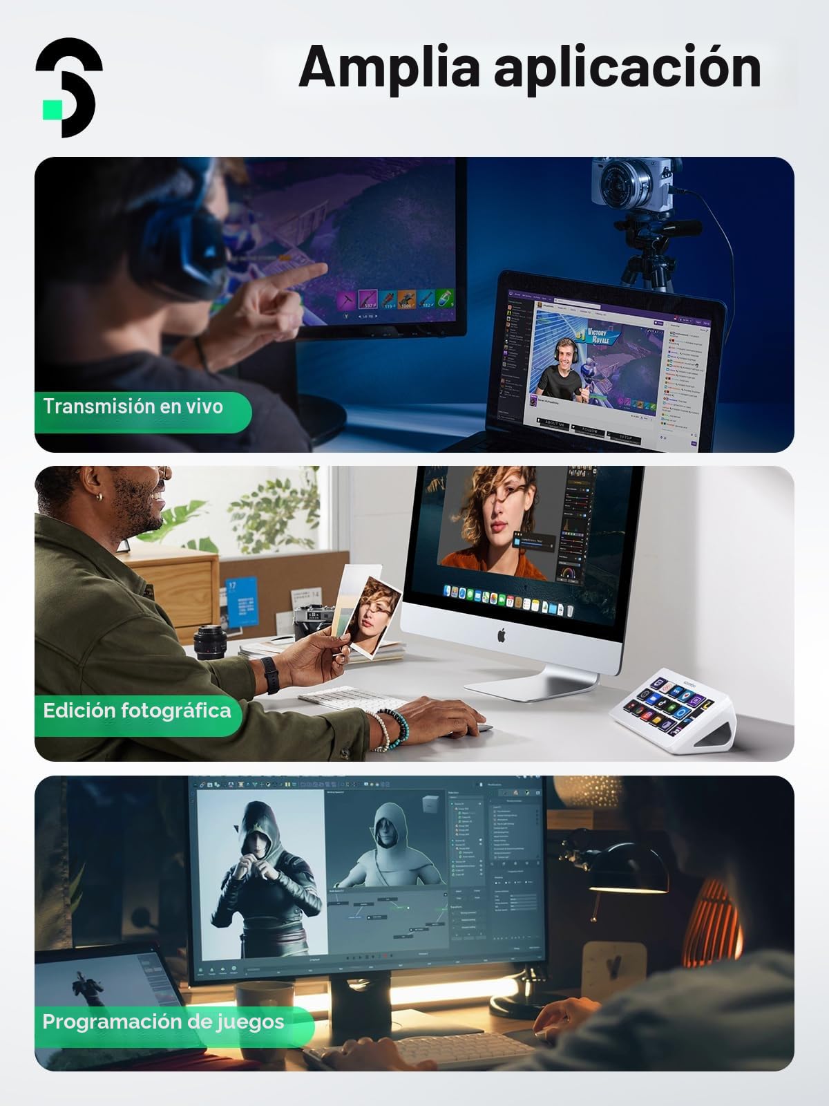 SOOMFON Stream Controller, Production Console Deck 15 Teclas Macro, Stream Control Deck Activa acciones en OBS, Twitch, Youtube, PS y Otras Aplicaciones, Studio Controll Deck Compatible con Mac, PC